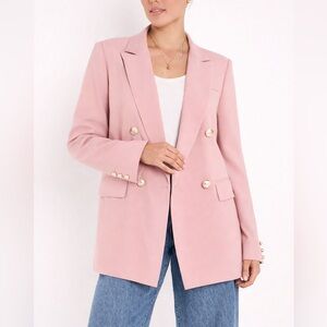 Miss Selfridge Soft Pink Pearl Button Blazer | Open Front Tailored Jacket Size 4
